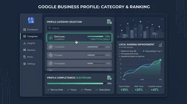 Google Business Profile category picker with a specific trade category selected instead of generic Contractor