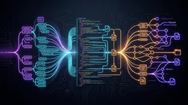 Data visualization showing Markdown AST compilation into static HTML, raw markdown twins, and llms.txt discovery graphs
