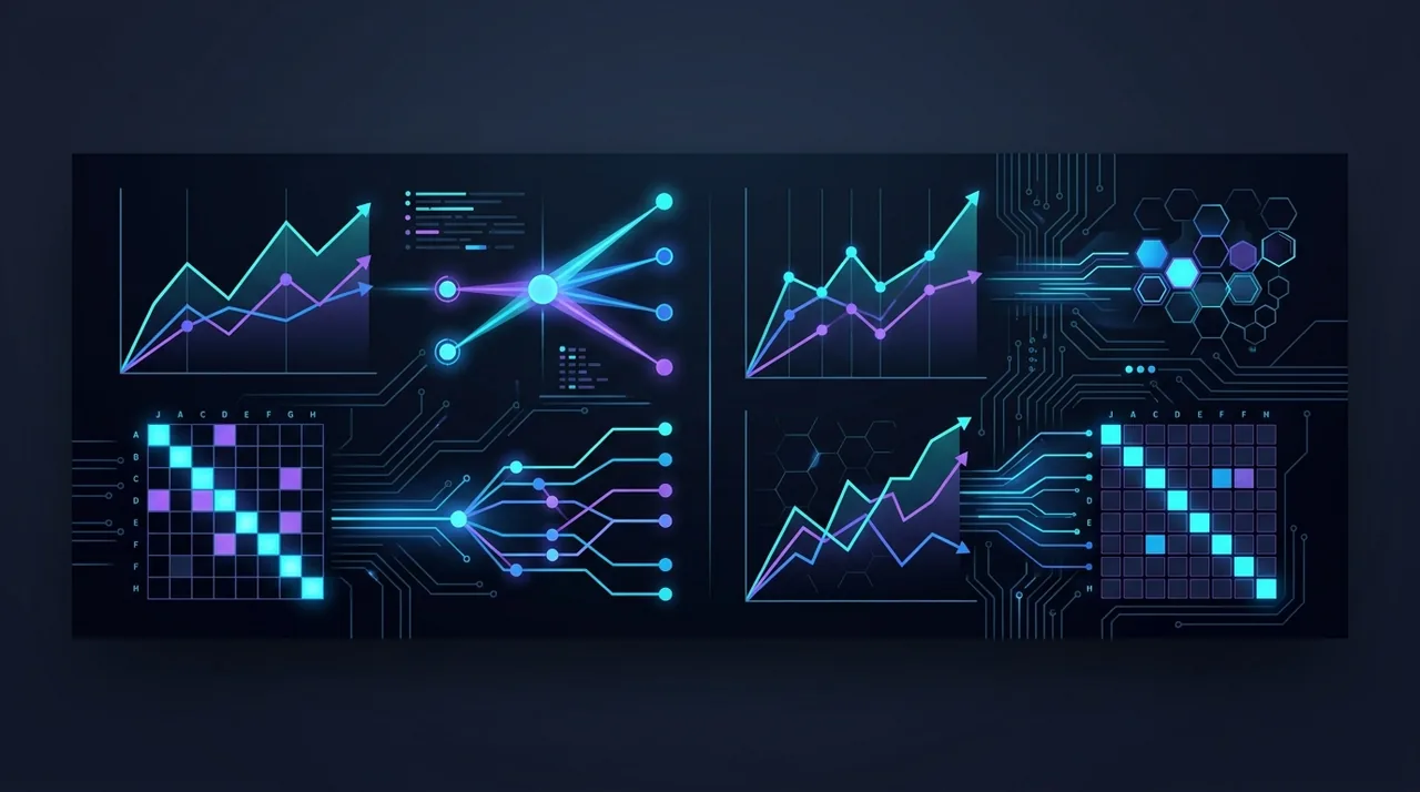 Sleek data visualization dashboard showing answer engine divergence across ChatGPT, Claude, Perplexity, and Google AI Overviews with Jaccard overlap matrices