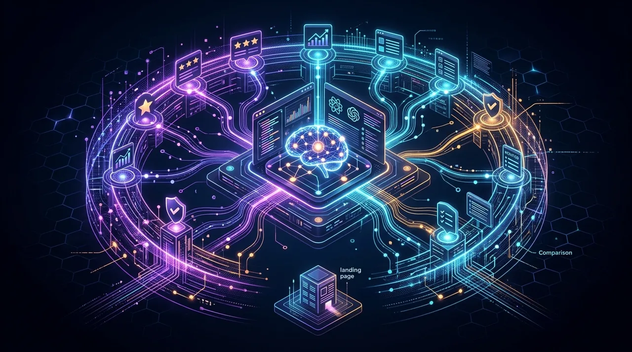 Centralized AI search engine verifying consensus facts by pulling from external third-party directory nodes rather than an isolated landing page