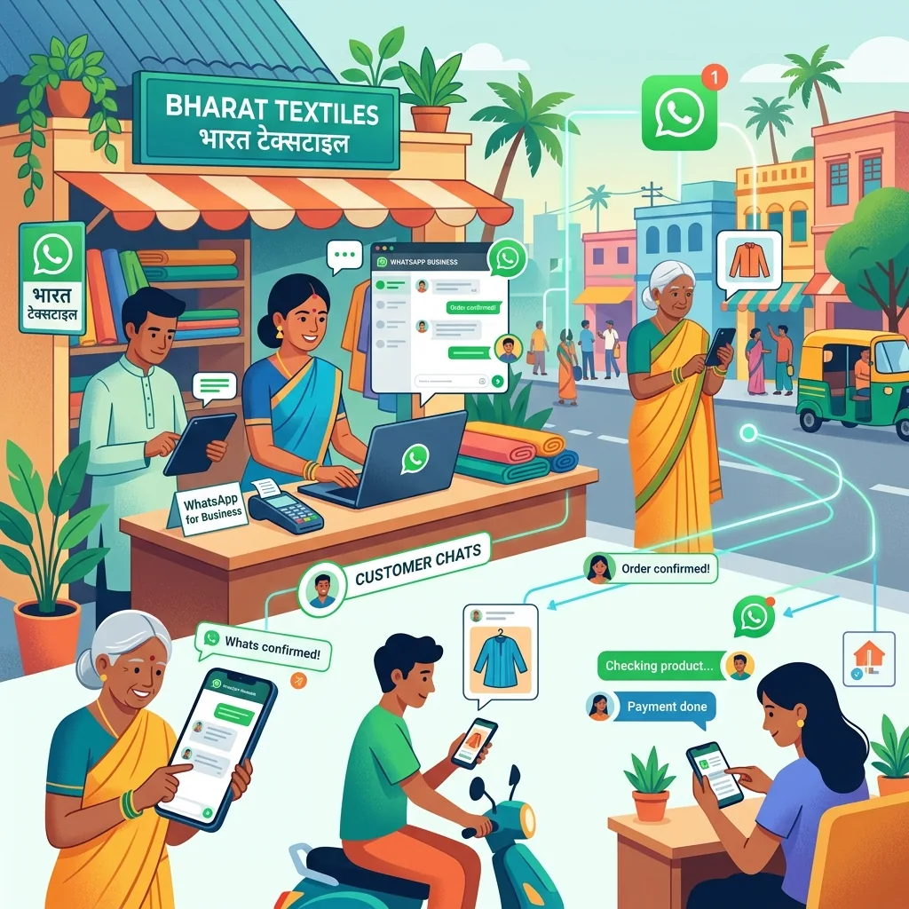 CRM dashboard with WhatsApp conversation threads next to Indian business client records